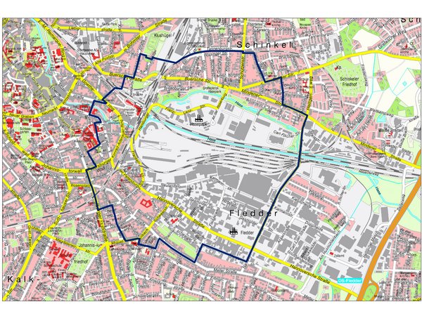 Karte: Evakuierungsgebiet zur Bombenräumung am 16. Februar 2025